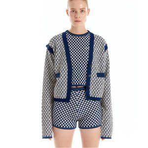 NWT. EENK ULTRA Gingham Vest Cardigan - Ivory/Navy